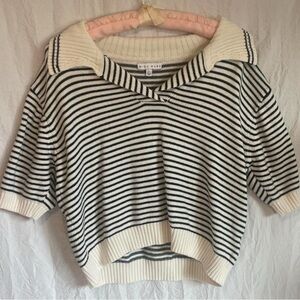 Elegant Black and White Striped V-Neck Sweater